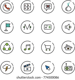 line vector icon set - phone vector, baggage room, bow message, onion, flag, monero, tap pay, low volume, social, music, cart, home, storm, movie flap, cursor, radio