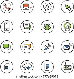 line vector icon set - phone vector, netabook connect, merry christmas message, cursor, chat, group, man globe, dialog, satellite antenna, wireless mail, sim, cloud exchange data, server, radio