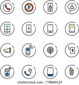 line vector icon set - phone vector, no mobile sign, christmas, merry message, heart monitor, payment, speaker horn, antenna, power bank, music player, toy