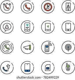 line vector icon set - phone alarm vector, no mobile sign, christmas, merry message, heart monitor, payment, horn, speaker, antenna, sim, toy
