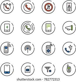 line vector icon set - phone alarm vector, no mobile sign, christmas, payment, horn, speaker, antenna, music player, sim, signal, toy