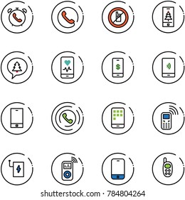 line vector icon set - phone alarm vector, no mobile sign, christmas, merry message, heart monitor, payment, horn, power bank, music player, toy