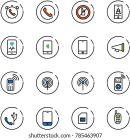 line vector icon set - phone alarm vector, no mobile sign, christmas, heart monitor, payment, speaker horn, antenna, music player, sim, toy