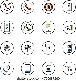 line vector icon set - phone alarm vector, no mobile sign, christmas, heart monitor, horn, speaker, antenna, power bank, music player, sim, signal