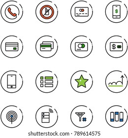 line vector icon set - phone vector, no mobile sign, credit card, payment, menu, star, growth, antenna, server wireless, signal, battery