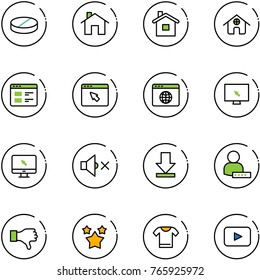 line vector icon set - pill vector, home, website, cursor browser, globe, monitor, volume off, download, user password, dislike, stars, t shirt, playback