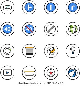 line vector icon set - pill vector, only forward right road sign, minimal speed limit, end, no, globe, reload, jalousie, volleyball, playback, basin, soccer ball, beach