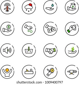 line vector icon set - plane radar vector, snowfall, drop hand, investment, cash pay, volume max, basket, agreement, sproute, success, jointer, Angular grinder, pipe welding