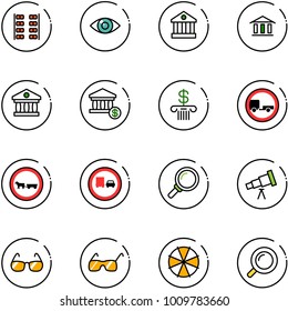 line vector icon set - plane seats vector, eye, bank, account, no trailer road sign, cart horse, truck overtake, magnifier, telescope, sunglasses, parasol