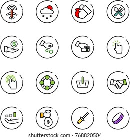 line vector icon set - plane radar vector, snowfall, gloves, fork spoon plate, investment, card pay, hand touch, cursor, friends, basket, agreement, growth, rich, clinch, tambourine