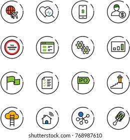 line vector icon set - plane globe vector, heart diagnosis, mobile payment, account, tax peage road sign, website, gear, statistics, flag, list, ipo, success, cloud ladder, wireless home, molecule