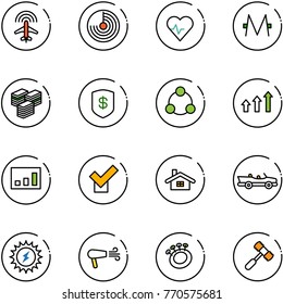 line vector icon set - plane radar vector, heart pulse, monero, big cash, safe, social, arrows up, statistics, check, home, cabrio, sun power, dryer, beanbag, toy hammer