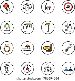 line vector icon set - plane globe vector, angel, wine, no car road sign, locked, presentation, work, opportunity, diamond ring, bungalow, diving, wrench, beanbag, soccer ball, baby carousel, toy