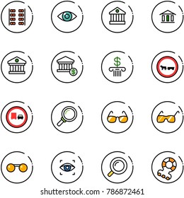 line vector icon set - plane seats vector, eye, bank, account, no cart horse road sign, truck overtake, magnifier, sunglasses, scanner, teethers