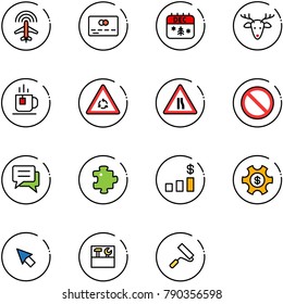 line vector icon set - plane radar vector, credit card, christmas calendar, deer, tea, round motion road sign, narrows, prohibition, chat, puzzle, dollar chart, money managemet, cursor, tool box