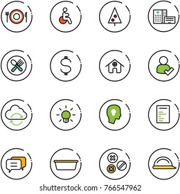 line vector icon set - plate spoon fork vector, disabled, christmas tree, hospital building, dollar, home, user check, refresh cloud, bulb, head, document, dialog, basin, rivet, construction helmet