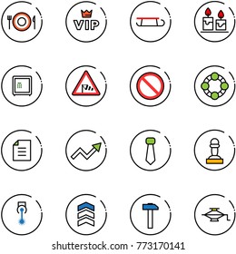 line vector icon set - plate spoon fork vector, vip, sleigh, candle, safe, side wind road sign, prohibition, friends, document, growth arrow, tie, pawn, laser, chevron, hammer, jack