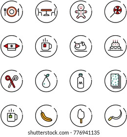 line vector icon set - plate spoon fork vector, cafe, cake man, lollipop, candy, tea, turkey, santa stick, pear, milk, breads, green, banana, ice cream, sickle