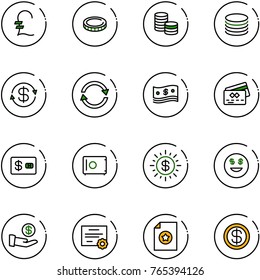 line vector icon set - pound vector, coin, dollar exchange, cash, credit card, safe, sun, smile, investment, certificate