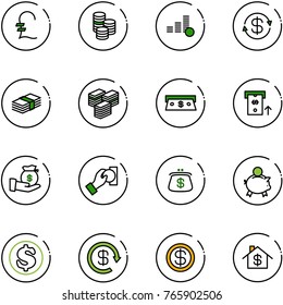 line vector icon set - pound vector, coin, dollar exchange, big cash, atm, investment, pay, purse, piggy bank, reload, home