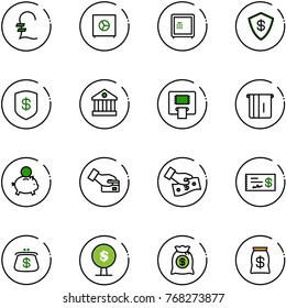 line vector icon set - pound vector, safe, bank, atm, piggy, card pay, cash, check, purse, money tree, bag