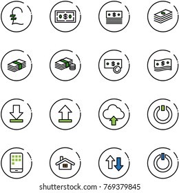 line vector icon set - pound vector, dollar, cash, download, uplooad, upload cloud, standby, mobile, home, up down arrows, button