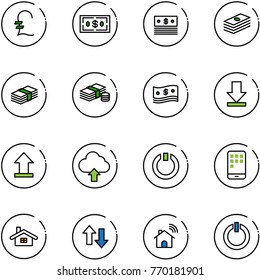 line vector icon set - pound vector, dollar, cash, download, uplooad, upload cloud, standby, mobile, home, up down arrows, wireless, button