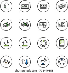 line vector icon set - pound vector, dollar, cash, download, uplooad, standby, mobile, home, up down arrows, wireless, button