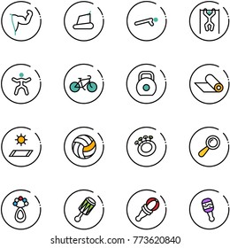 line vector icon set - power hand vector, treadmill, push ups, pull, gymnastics, bike, weight, mat, volleyball, beanbag