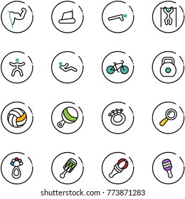 line vector icon set - power hand vector, treadmill, push ups, pull, gymnastics, abdominal muscles, bike, weight, volleyball, beanbag