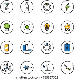 line vector icon set - pull ups vector, milk, standby, lightning, idea, bulb, business, fire, drink, water power plant, button, battery, wind mill, connect, oil derrick, soldering iron