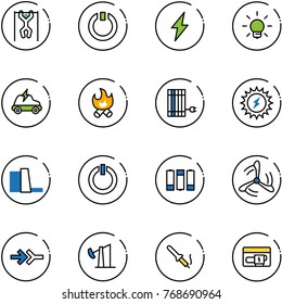 line vector icon set - pull ups vector, standby, lightning, bulb, electric car, fire, sun panel, power, water plant, button, battery, wind mill, connect, oil derrick, soldering iron, generator