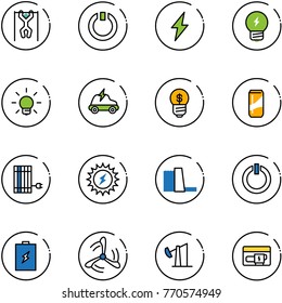 line vector icon set - pull ups vector, standby, lightning, idea, bulb, electric car, business, drink, sun panel, power, water plant, button, battery, wind mill, oil derrick, generator