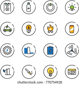 line vector icon set - pull ups vector, milk, standby, bulb, electric car, business idea, fire, drink, sun power, water plant, battery, wind mill, oil derrick, soldering iron, generator