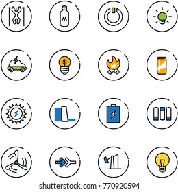 line vector icon set - pull ups vector, milk, standby, bulb, electric car, business idea, fire, drink, sun power, water plant, battery, wind mill, connect, oil derrick