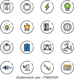 line vector icon set - pull ups vector, standby, lightning, idea, bulb, fire, sun panel, power, button, battery, wind mill, connect, oil derrick, soldering iron, generator