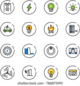 line vector icon set - pull ups vector, lightning, idea, bulb, electric car, business, fire, sun panel, power, water plant, standby button, battery, wind mill, oil derrick, generator