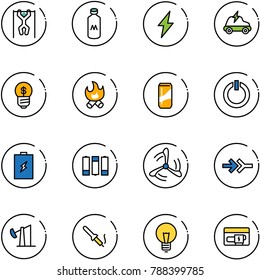 line vector icon set - pull ups vector, milk, lightning, electric car, business idea, fire, drink, standby button, battery, wind mill, connect, oil derrick, soldering iron, bulb, generator