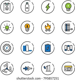 line vector icon set - pull ups vector, milk, lightning, idea, bulb, business, fire, sun panel, power, water plant, battery, wind mill, connect, oil derrick, generator