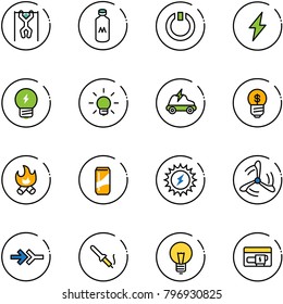 line vector icon set - pull ups vector, milk, standby, lightning, idea, bulb, electric car, business, fire, drink, sun power, wind mill, connect, soldering iron, generator