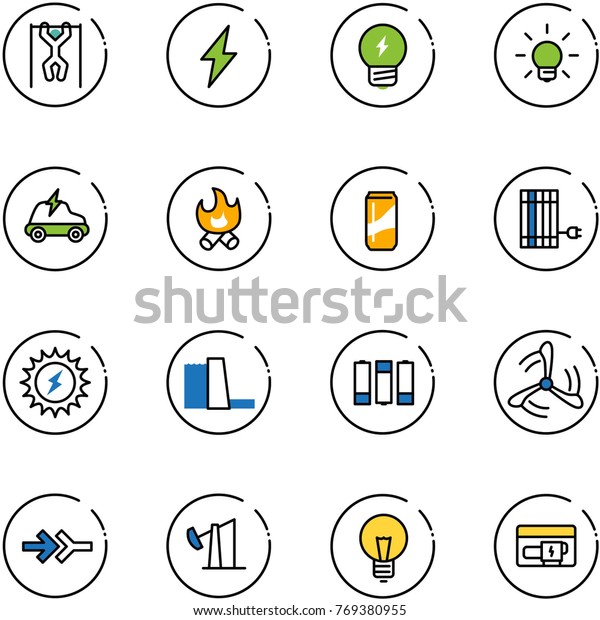 line vector icon\
set - pull ups vector, lightning, idea, bulb, electric car, fire,\
drink, sun panel, power, water plant, battery, wind mill, connect,\
oil derrick, generator