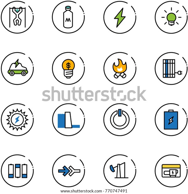 line\
vector icon set - pull ups vector, milk, lightning, bulb, electric\
car, business idea, fire, sun panel, power, water plant, standby\
button, battery, connect, oil derrick,\
generator