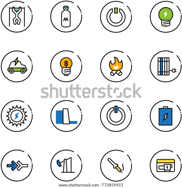 line vector icon set - pull ups vector, milk,\
standby, idea, electric car, business, fire, sun panel, power,\
water plant, button, battery, connect, oil derrick, soldering iron,\
generator