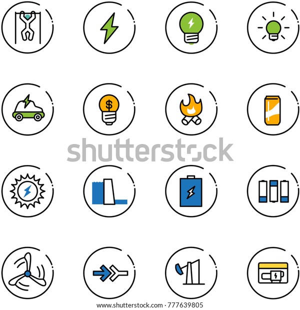 line vector icon\
set - pull ups vector, lightning, idea, bulb, electric car,\
business, fire, drink, sun power, water plant, battery, wind mill,\
connect, oil derrick,\
generator