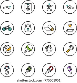 line vector icon set - push ups vector, pull, gymnastics, abdominal muscles, bike, weight, mat, volleyball, beanbag