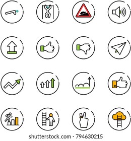 line vector icon set - push ups vector, pull, climb road sign, volume max, uplooad, like, dislike, paper plane, growth arrow, arrows up, finger, career, opportunity, victory, cloud ladder