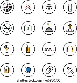 line vector icon set - radar vector, christmas tree, vial, no smoking sign, money case, pyramid flag, winner, drink, swimming, suitcase, beer, globe, usb wi fi, delete