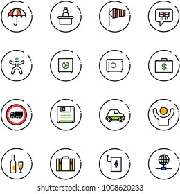 line vector icon set - vector, recieptionist, side wind, bow message, gymnastics, safe, money case, no truck road sign, save, car, success, wine, suitcase, power bank, globe
