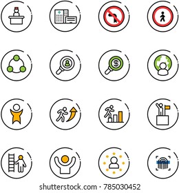 line vector icon set - recieptionist vector, hospital building, no left turn road sign, pedestrian, social, head hunter, search money, man globe, success, career, win, opportunity, star