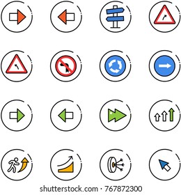 line vector icon set - right arrow vector, left, road signpost sign, turn, no, circle, only, fast forward, arrows up, career, rise, solution, cursor